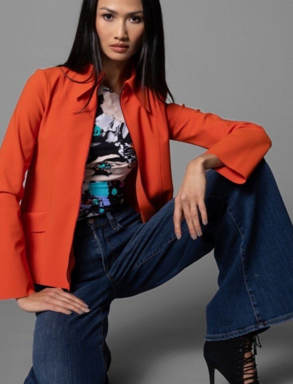 Maria Pinto Tiger Lily Orange Claudette Zip-Front Jacket Xs